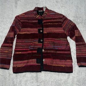 White Stag Burgundy and Multicolor Striped Blazer